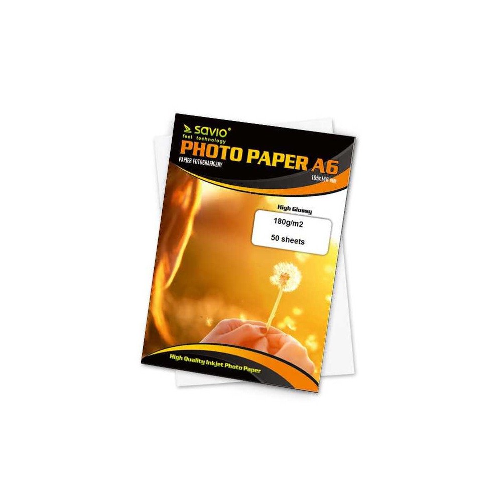 SAVIO PHOTO PAPER A6 180G/M2 50PCS HIGH GLOSSY PA-04